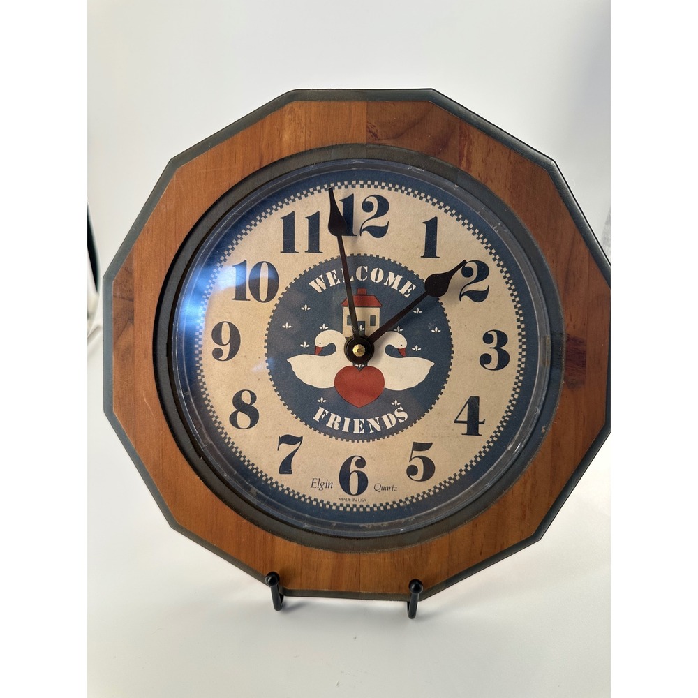 For Parts only !Vintage Elgin Habersham Country Clock Wood Octagon Geese 1987
